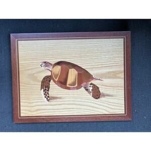 Sea Turtle Ocean Seashore Intarsia Wood Wall Art Home Decor Plaque New 16" x 12"